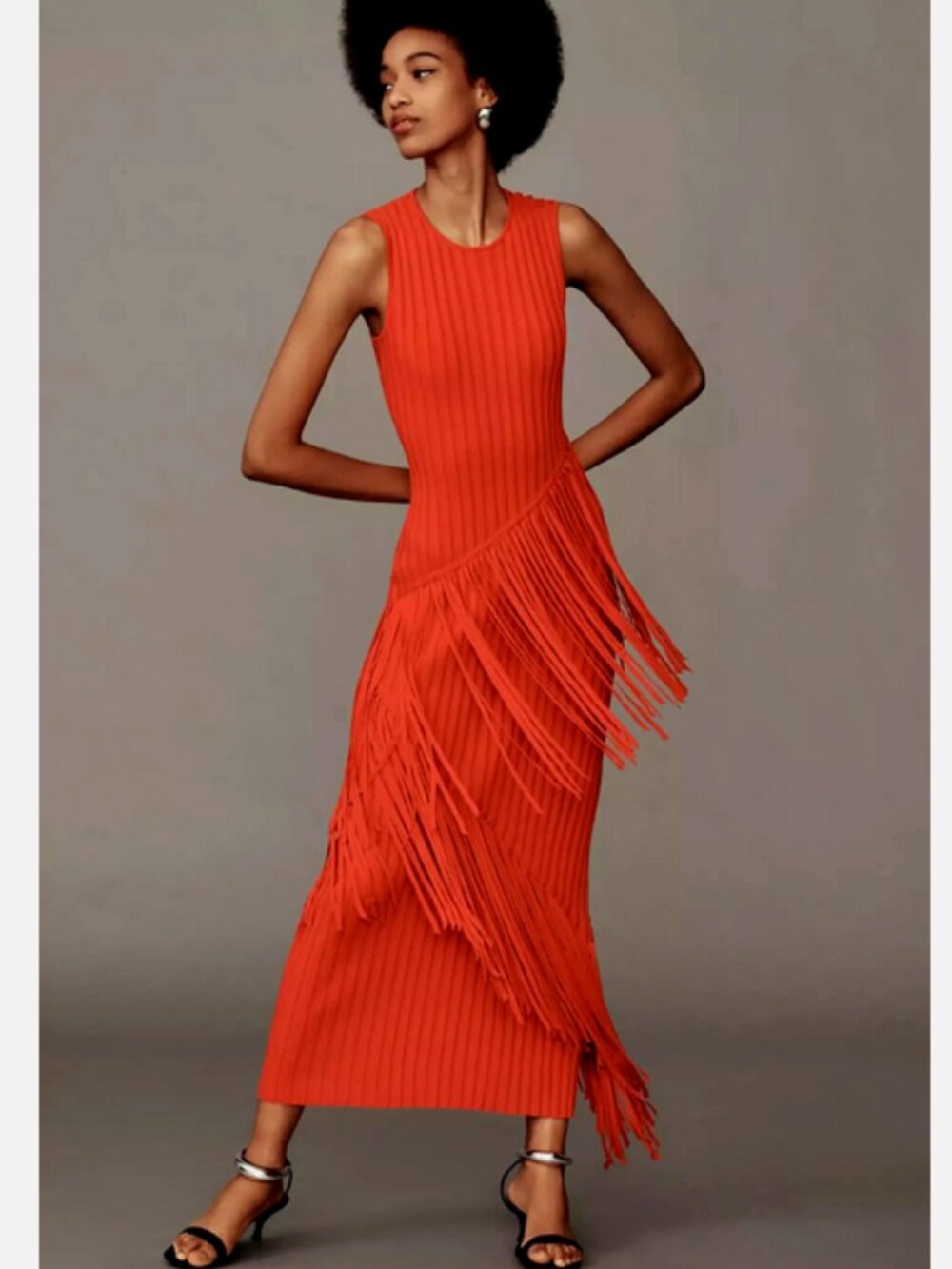 SIMON MILLER Spiral Knit Fringe Bodycon Maxi Dress Paprika XS NWT Anthropologie